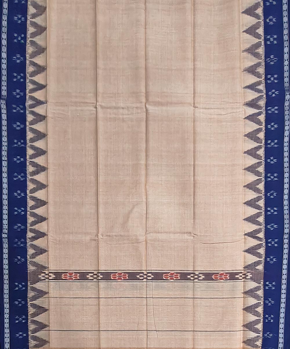 Beige dark blue handwoven cotton sambalpuri gamcha towel