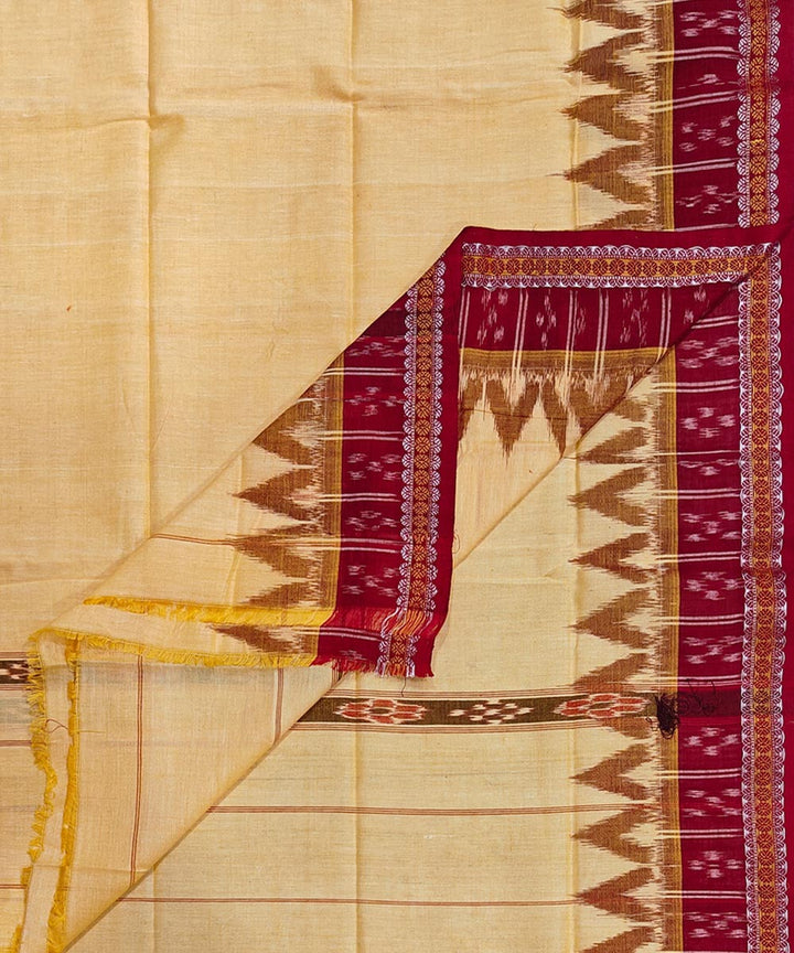 Beige maroon handwoven cotton sambalpuri gamcha towel