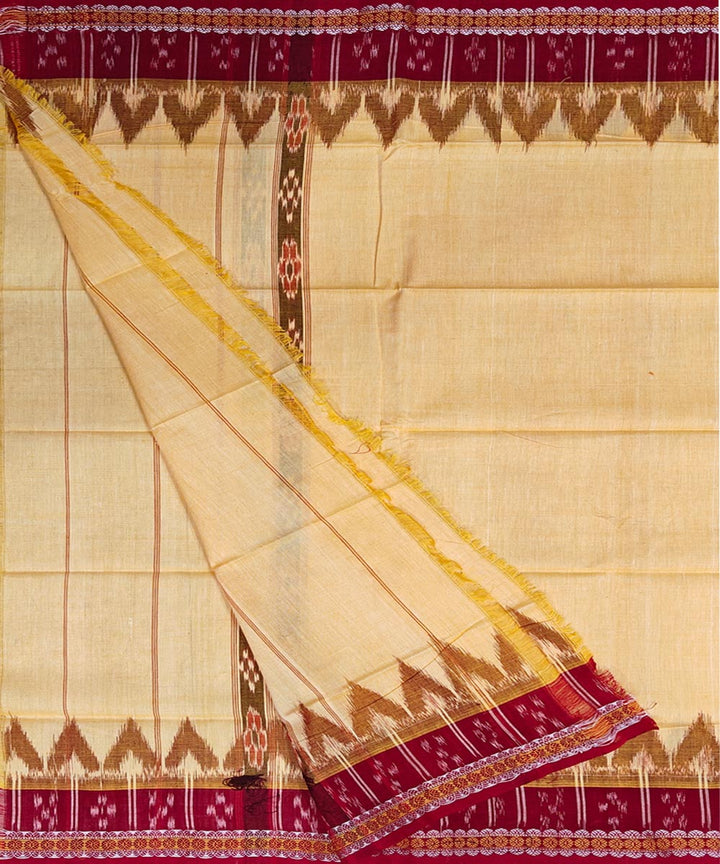Beige maroon handwoven cotton sambalpuri gamcha towel