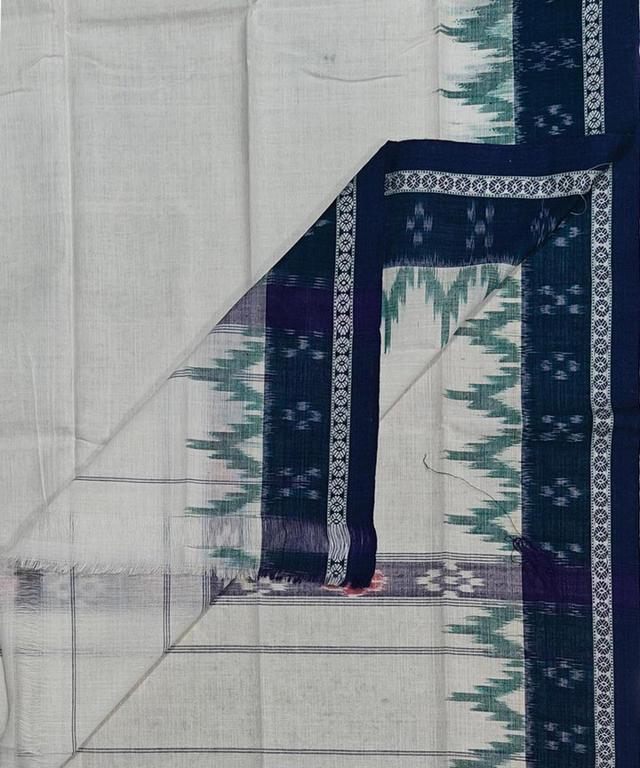 White dark blue handwoven cotton sambalpuri gamcha towel