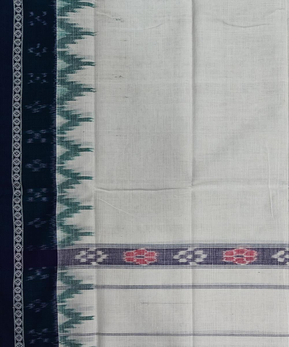 White dark blue handwoven cotton sambalpuri gamcha towel