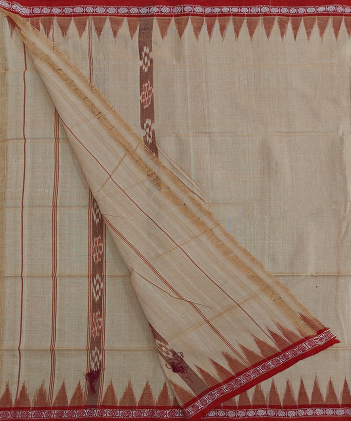 Beige red handwoven cotton sambalpuri towel gamcha
