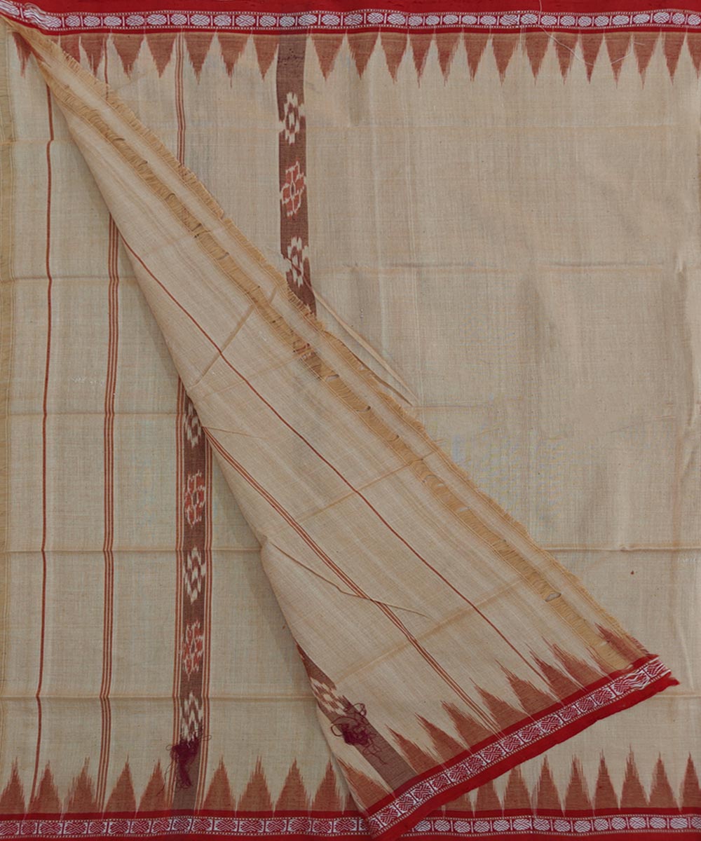 Beige red handwoven cotton sambalpuri towel gamcha
