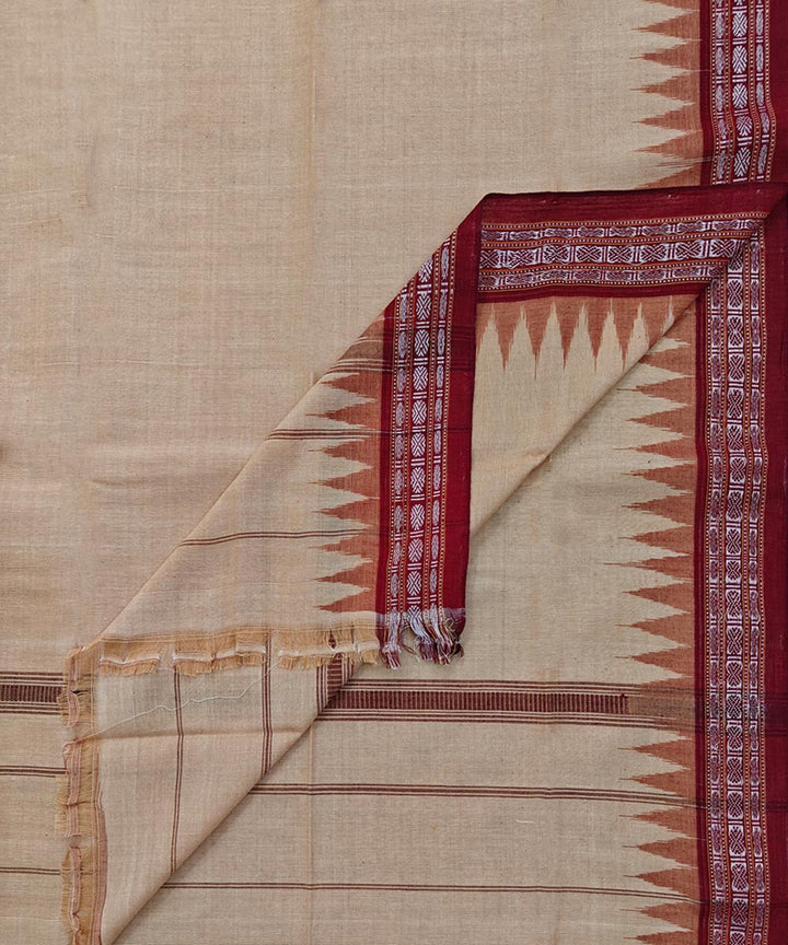 Beige maroon handwoven cotton sambalpuri towel gamcha