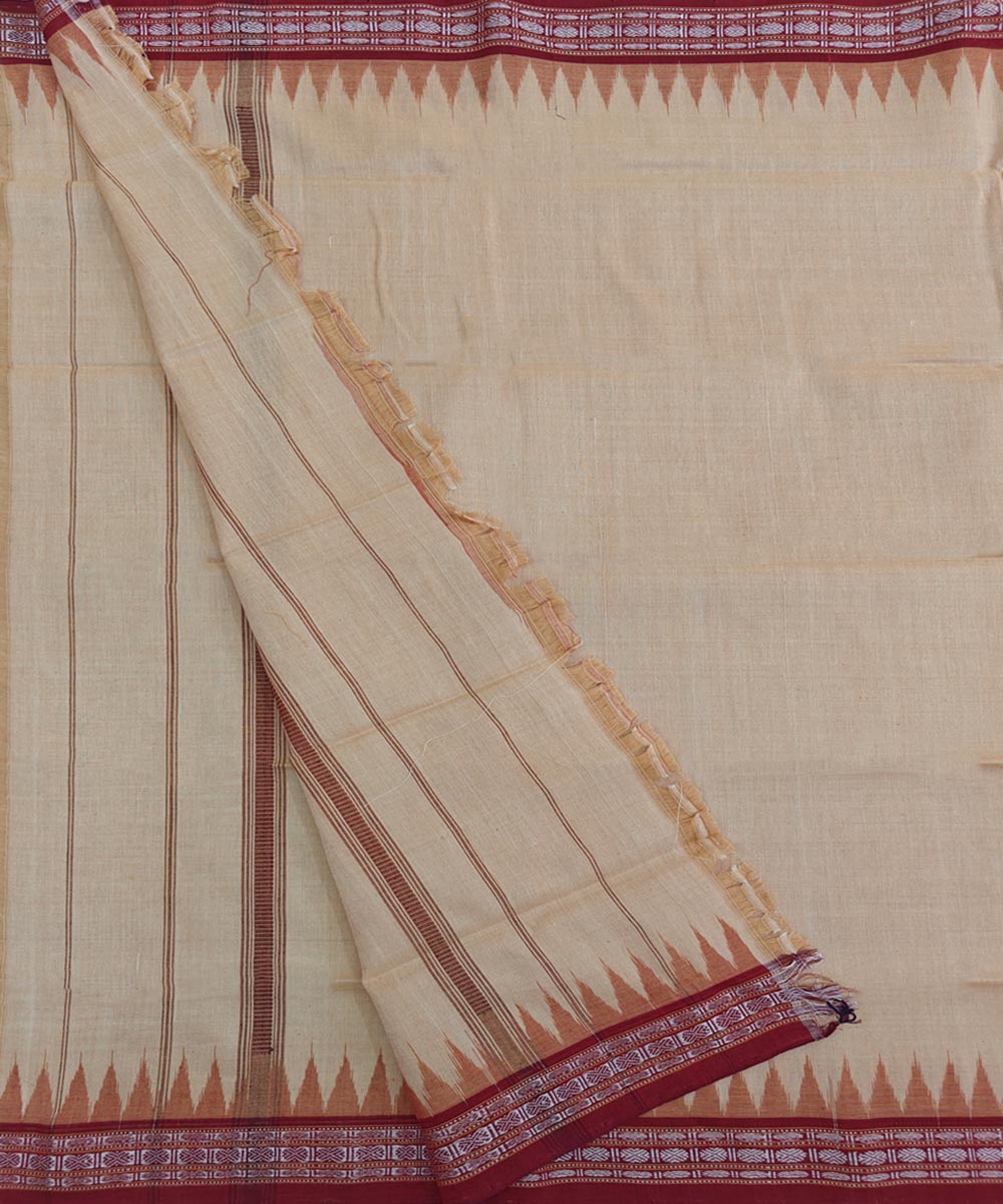 Beige maroon handwoven cotton sambalpuri towel gamcha