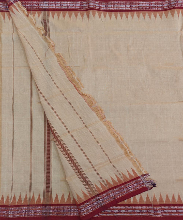 Beige maroon handwoven cotton sambalpuri towel gamcha