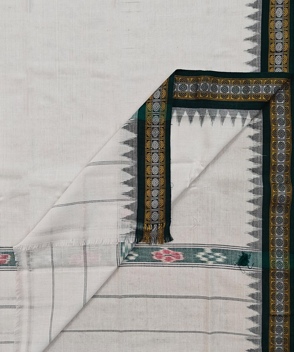 White red green border handwoven cotton sambalpuri towel gamcha