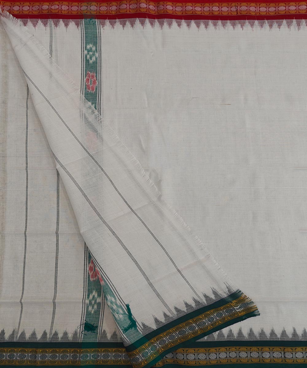 White red green border handwoven cotton sambalpuri towel gamcha
