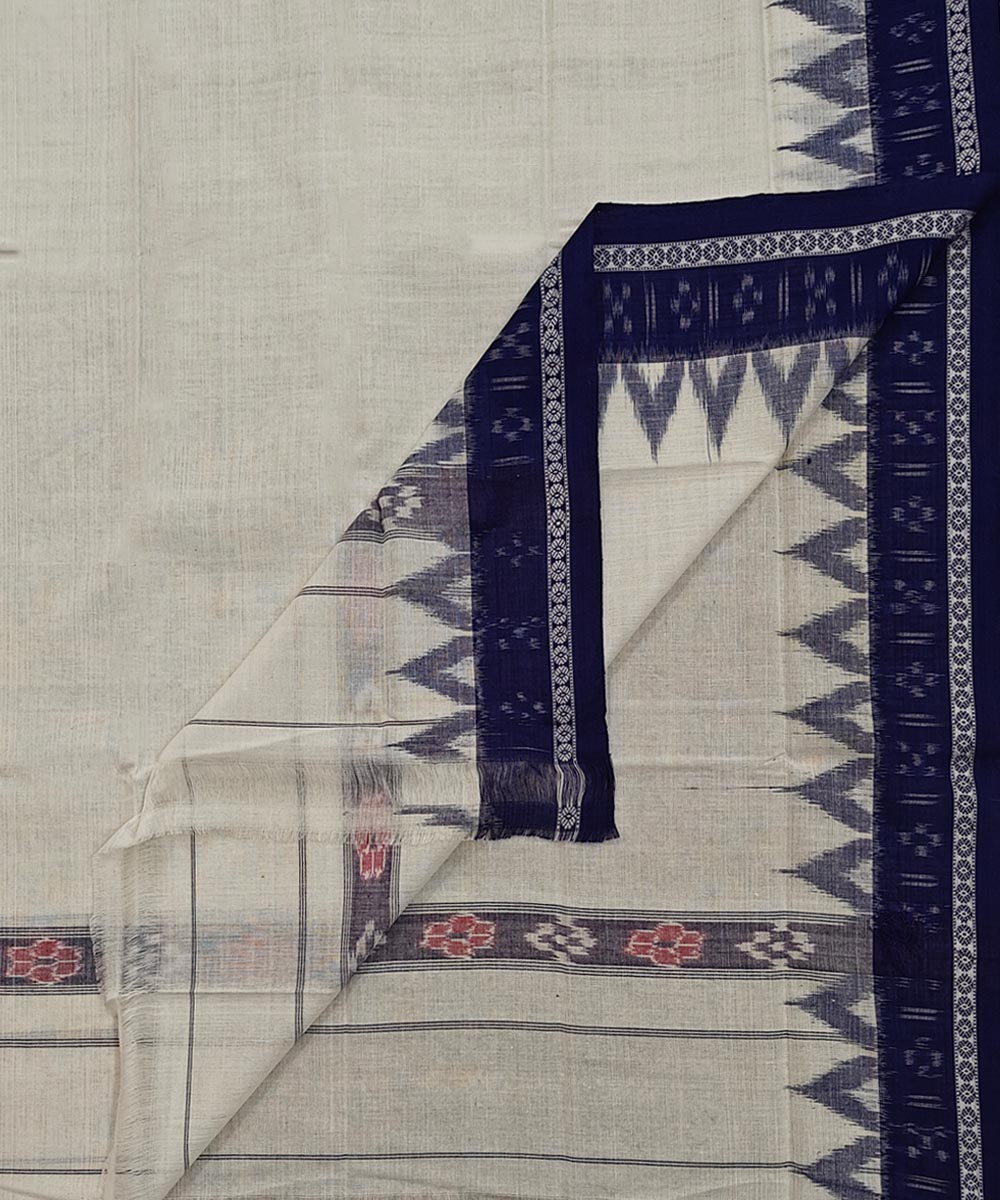 Cream blue Handwoven Cotton Sambalpuri Towel