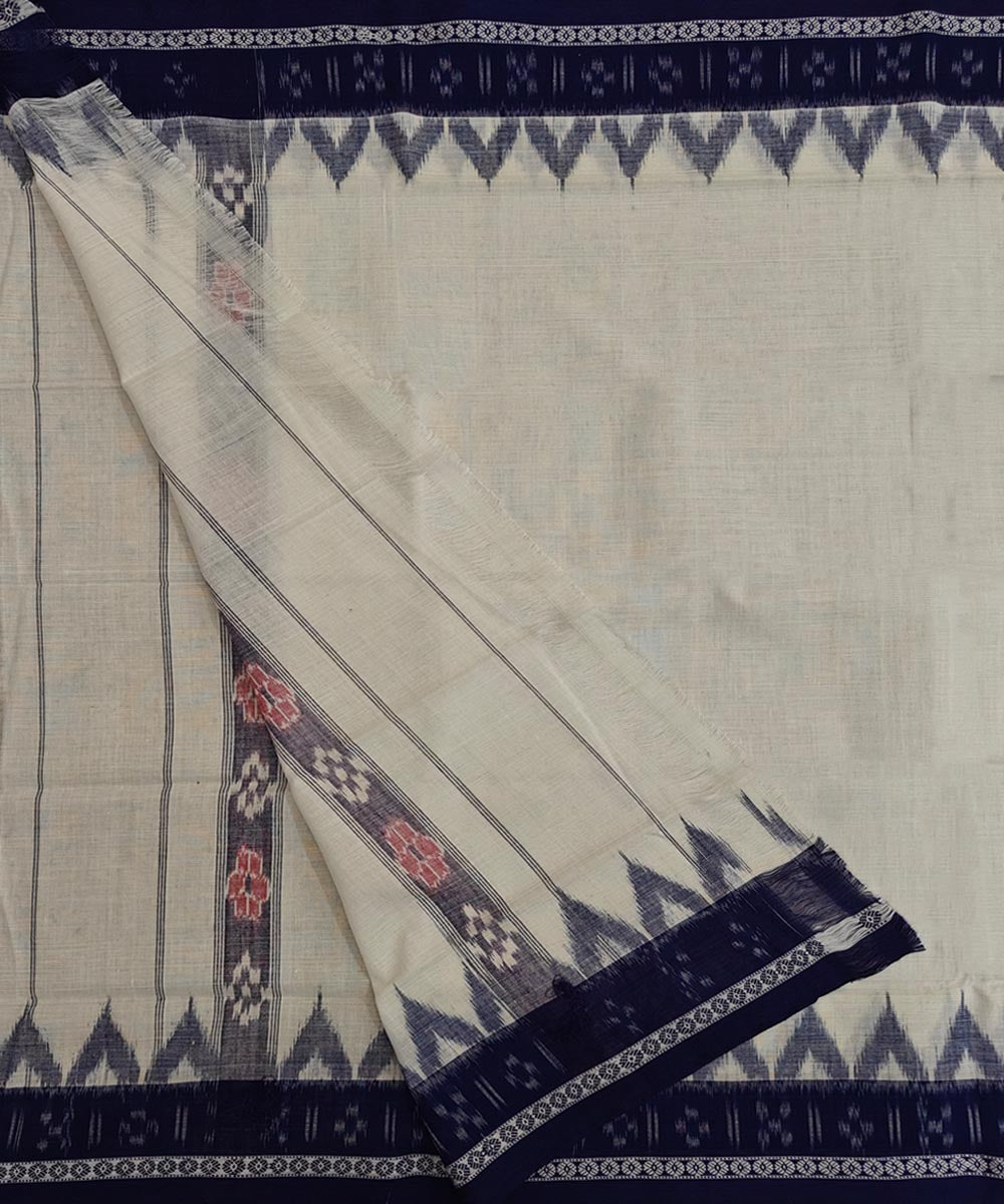 Cream blue Handwoven Cotton Sambalpuri Towel