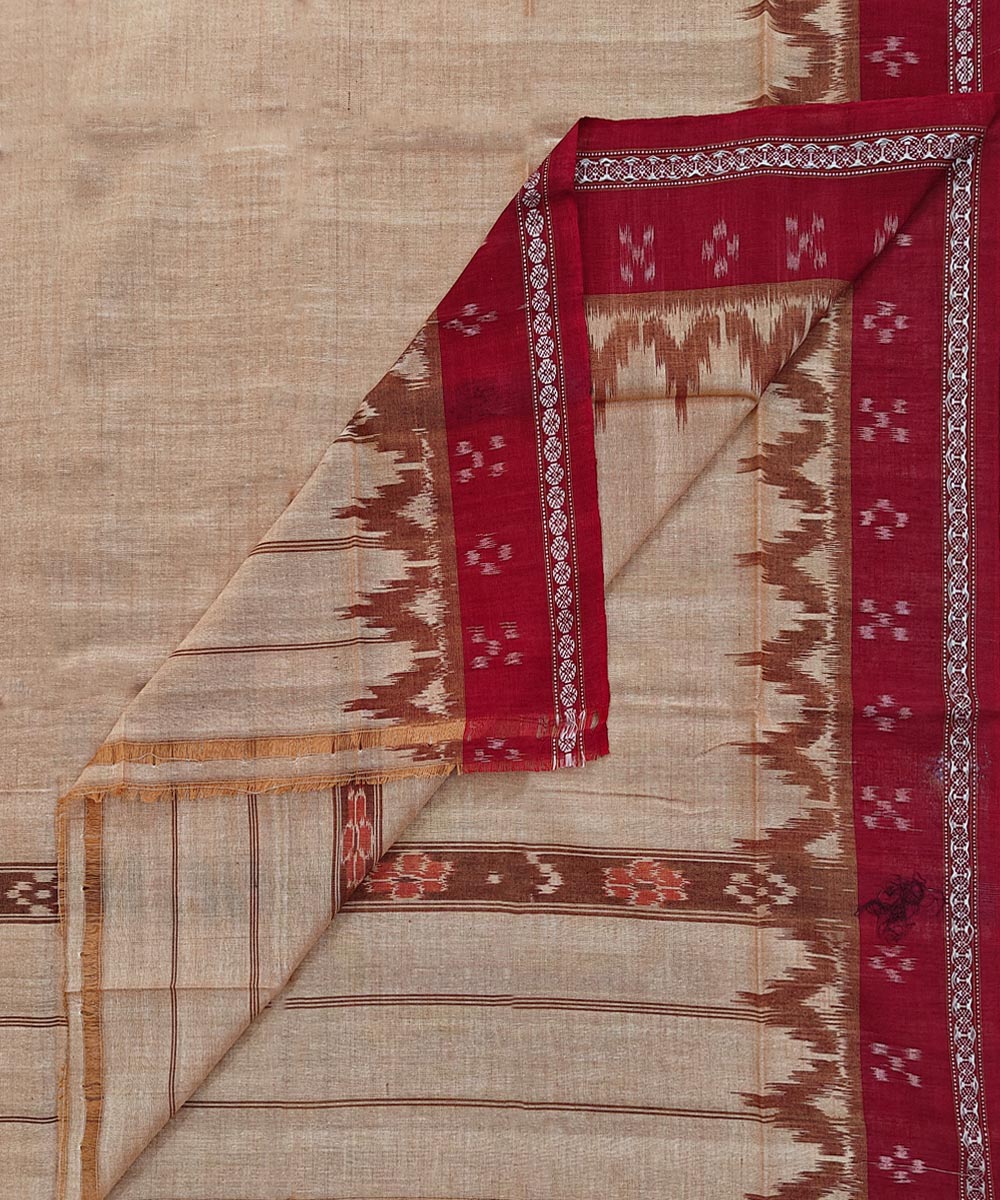 Beige maroon Handwoven Cotton Sambalpuri Towel