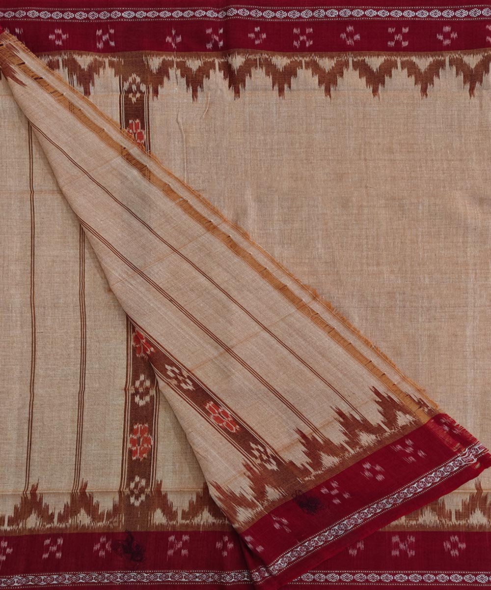 Beige maroon Handwoven Cotton Sambalpuri Towel