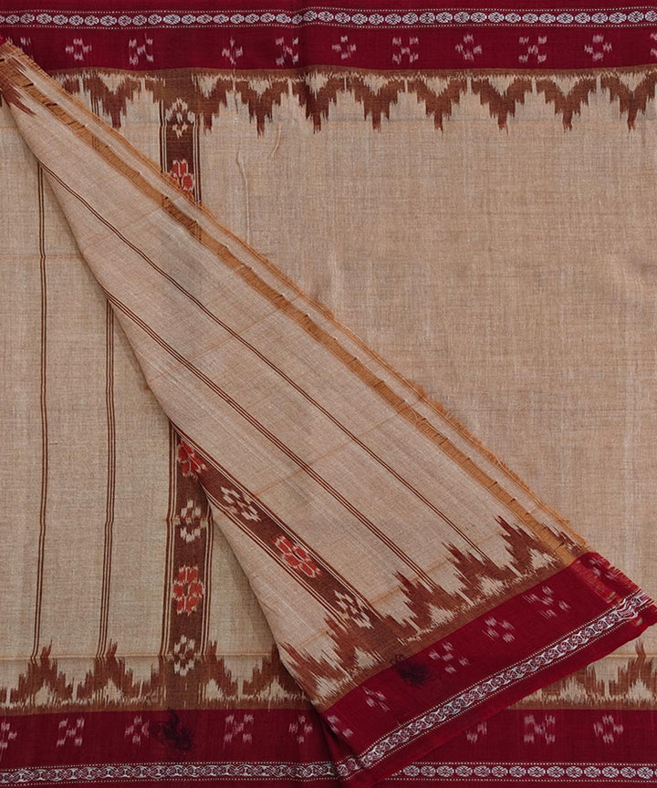 Beige maroon Handwoven Cotton Sambalpuri Towel