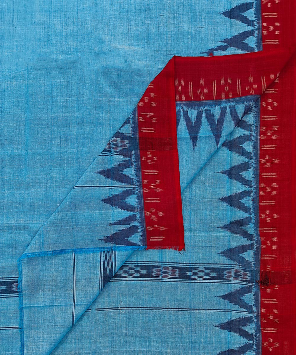 Sky Blue red Handwoven Cotton Sambalpuri Towel