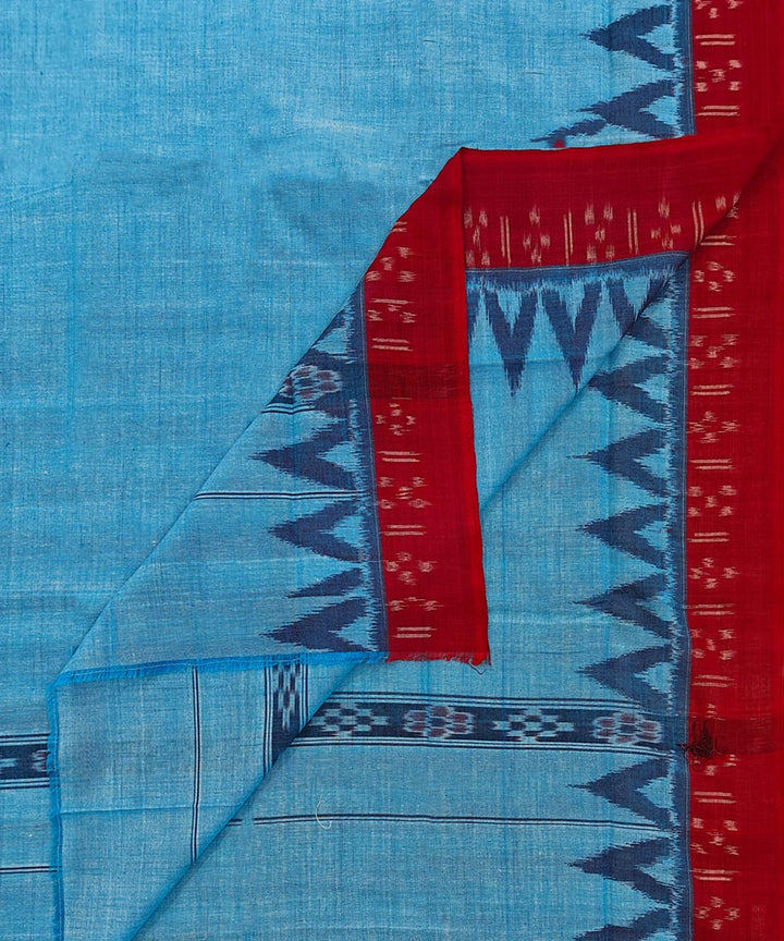 Sky Blue red Handwoven Cotton Sambalpuri Towel