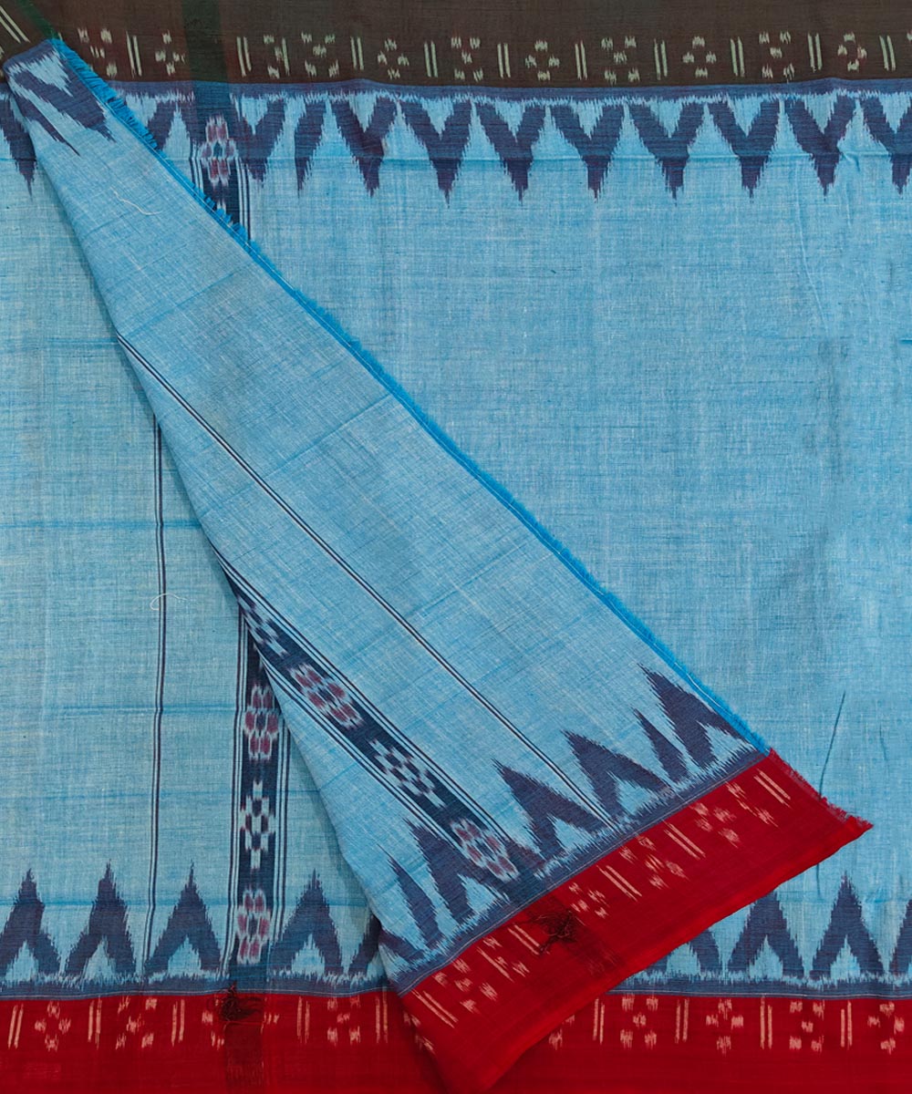 Sky Blue red Handwoven Cotton Sambalpuri Towel