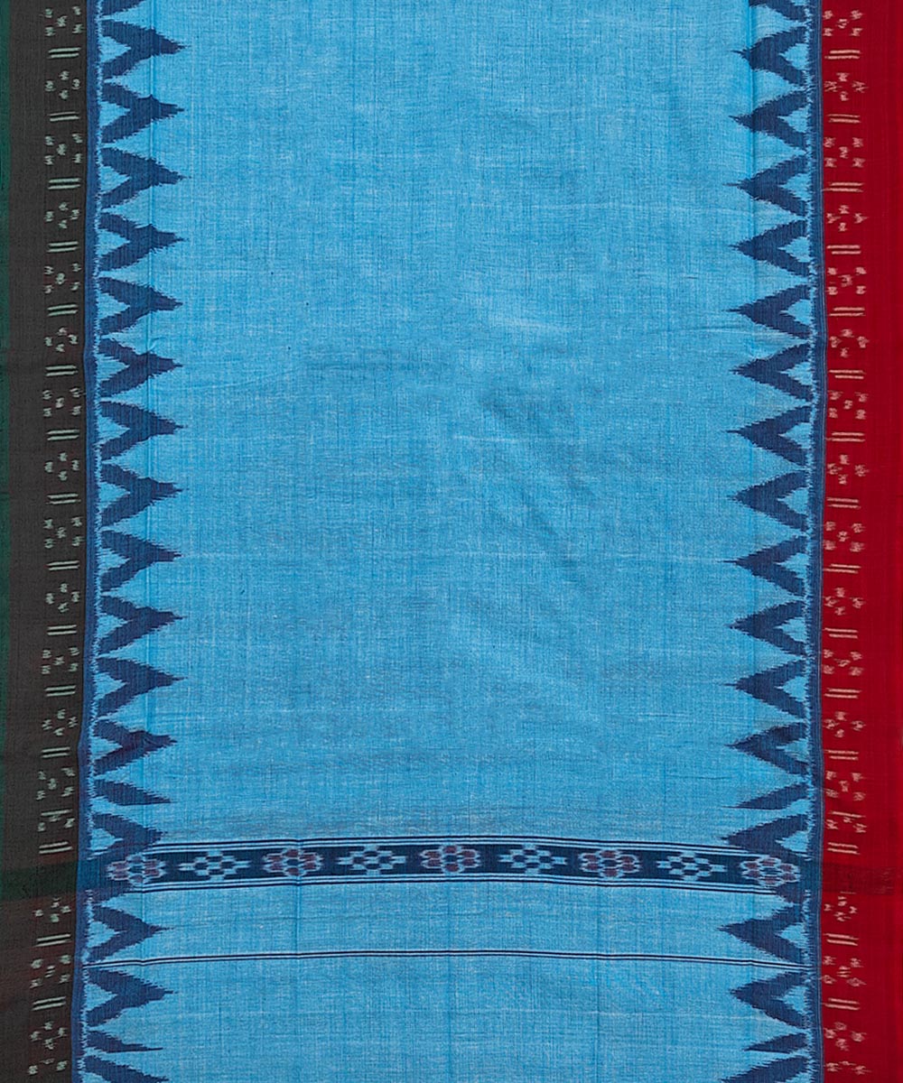Sky Blue red Handwoven Cotton Sambalpuri Towel