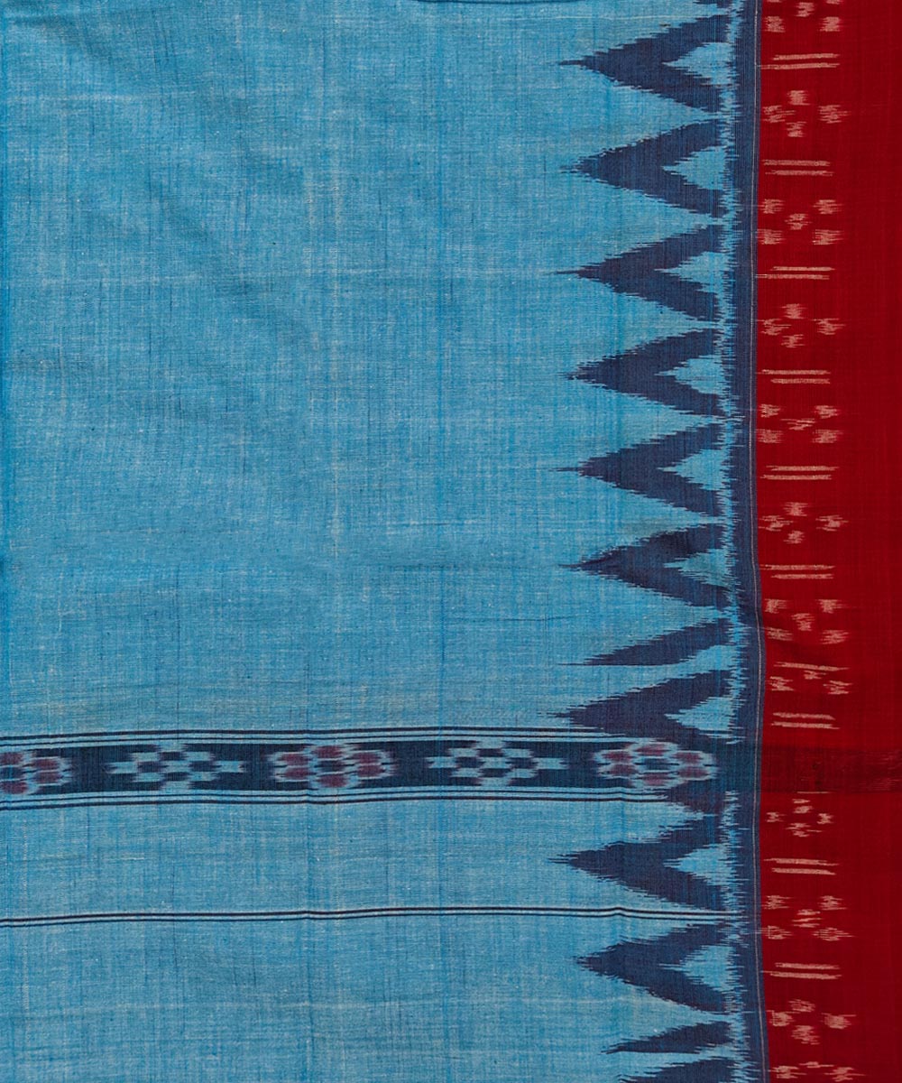 Sky Blue red Handwoven Cotton Sambalpuri Towel