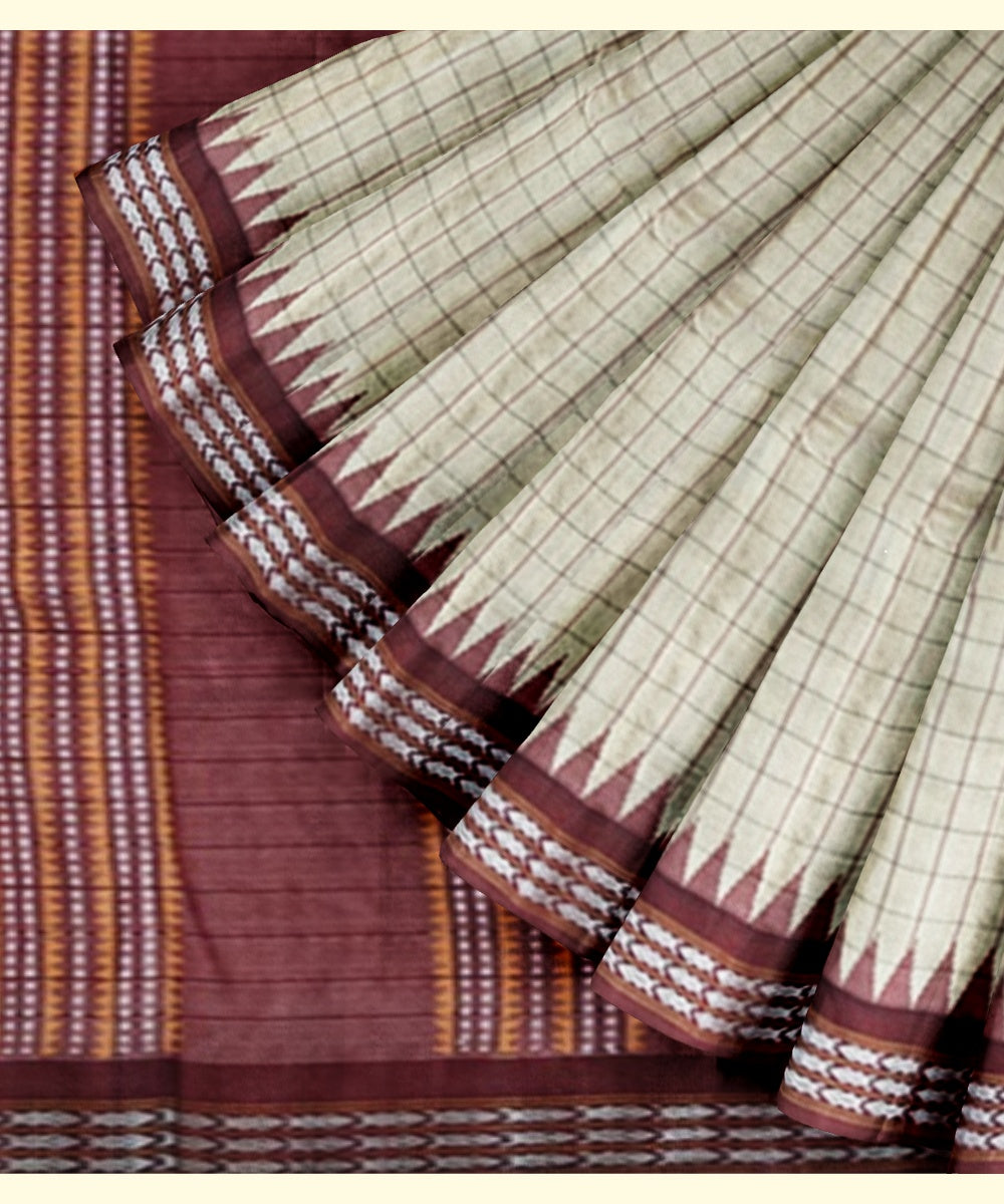 Beige maroon tussar silk handwoven sambalpuri saree