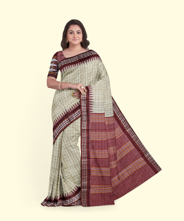 Beige maroon tussar silk handwoven sambalpuri saree
