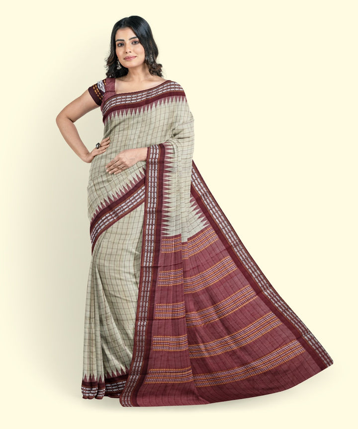 Beige maroon tussar silk handwoven sambalpuri saree