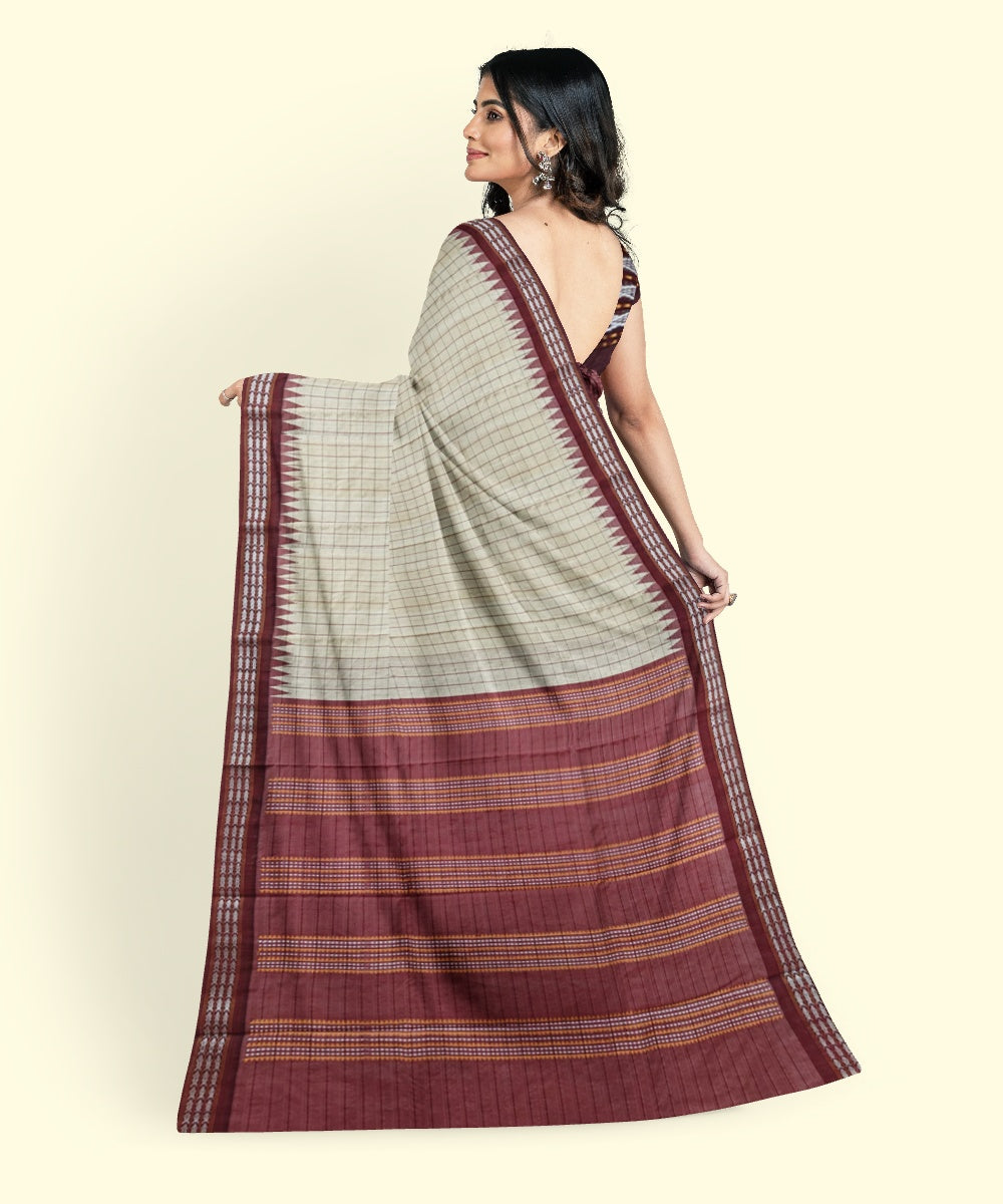 Beige maroon tussar silk handwoven sambalpuri saree