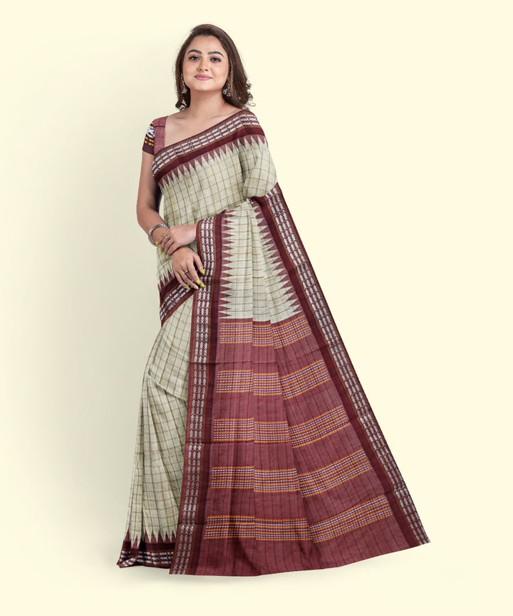 Beige maroon tussar silk handwoven sambalpuri saree