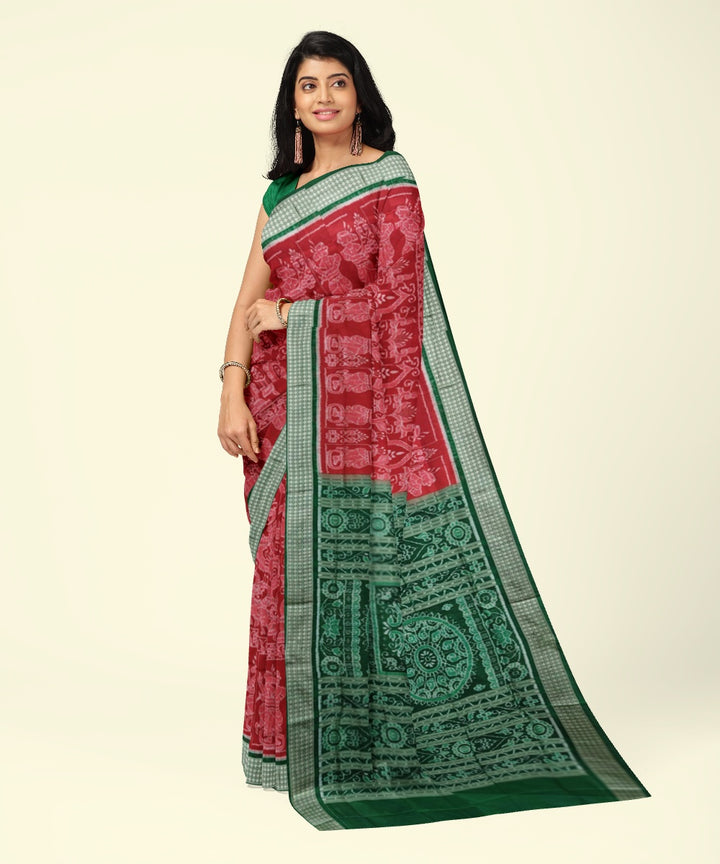Red green silk handwoven sambalpuri saree