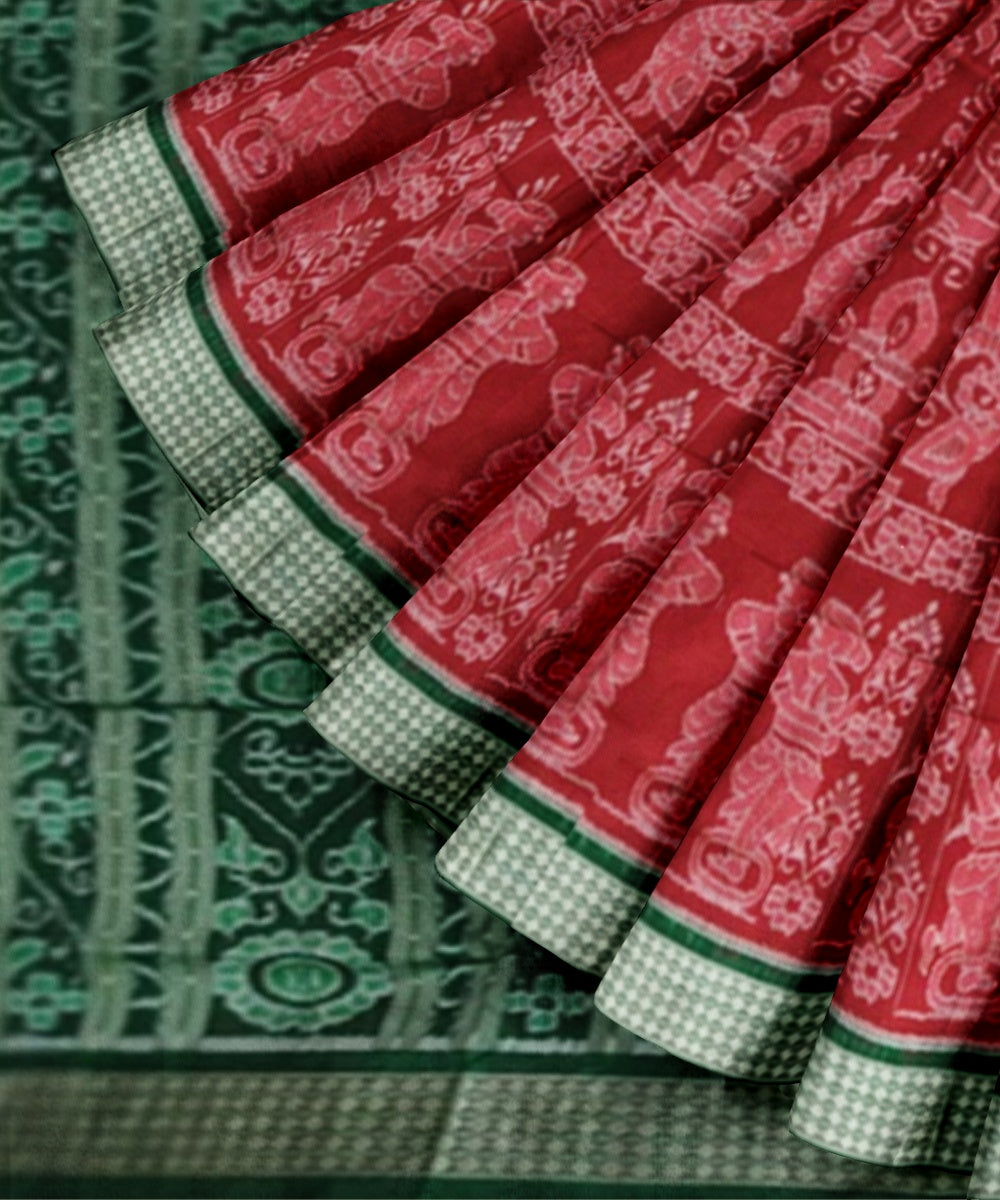 Red green silk handwoven sambalpuri saree