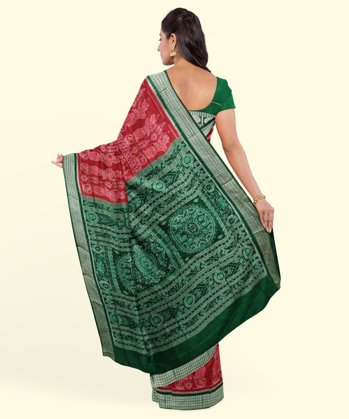 Red green silk handwoven sambalpuri saree