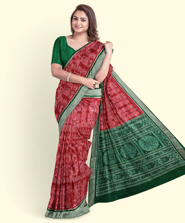Red green silk handwoven sambalpuri saree