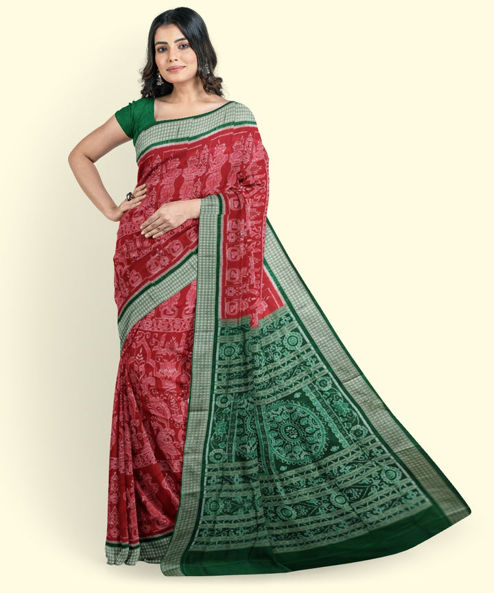 Red green silk handwoven sambalpuri saree