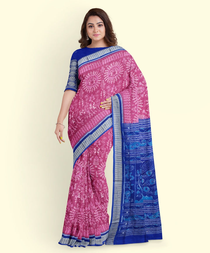 Pink blue handwoven sambalpuri silk saree