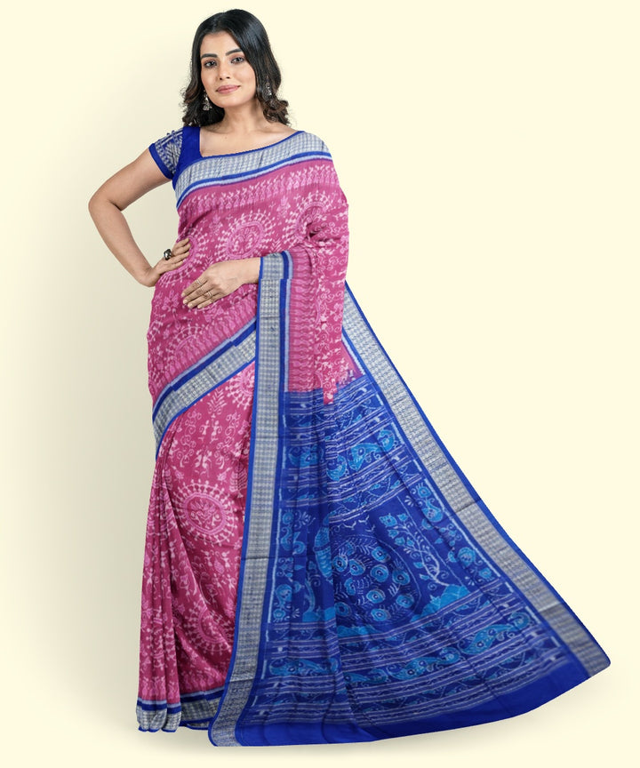 Pink blue handwoven sambalpuri silk saree