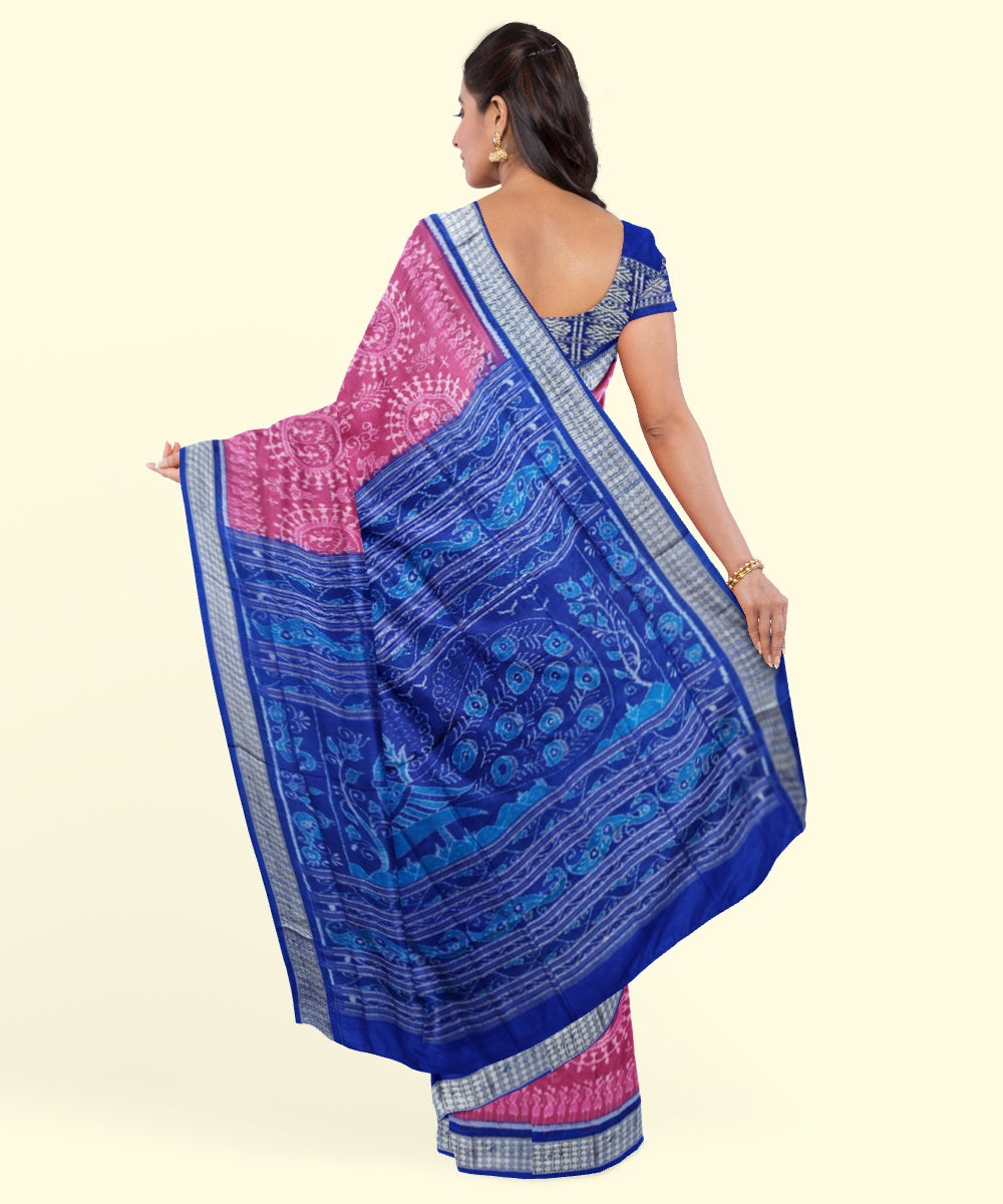 Pink blue handwoven sambalpuri silk saree