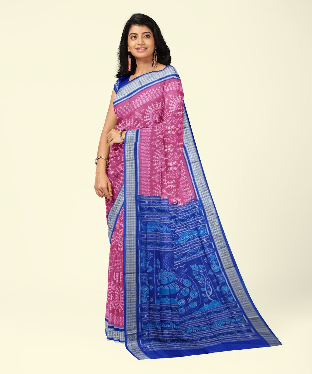 Pink blue handwoven sambalpuri silk saree