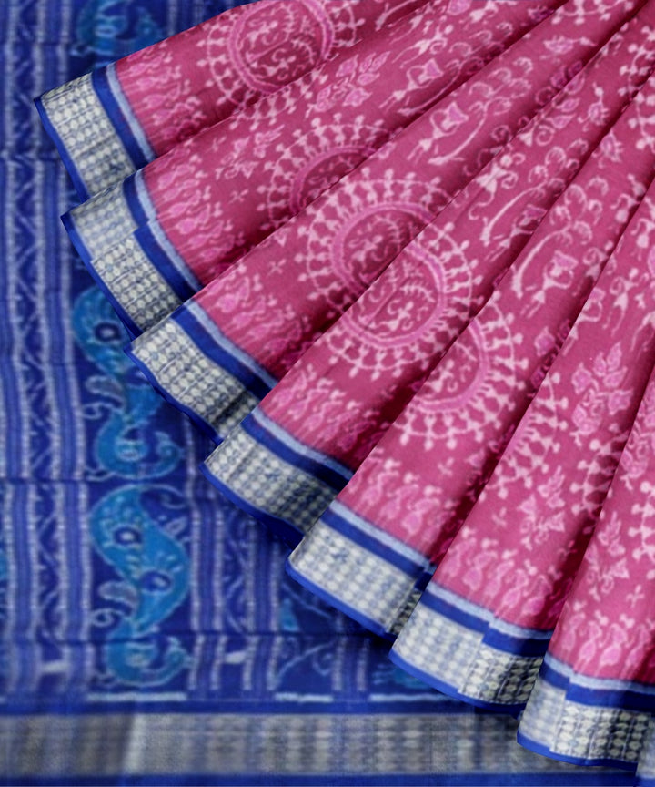 Pink blue handwoven sambalpuri silk saree