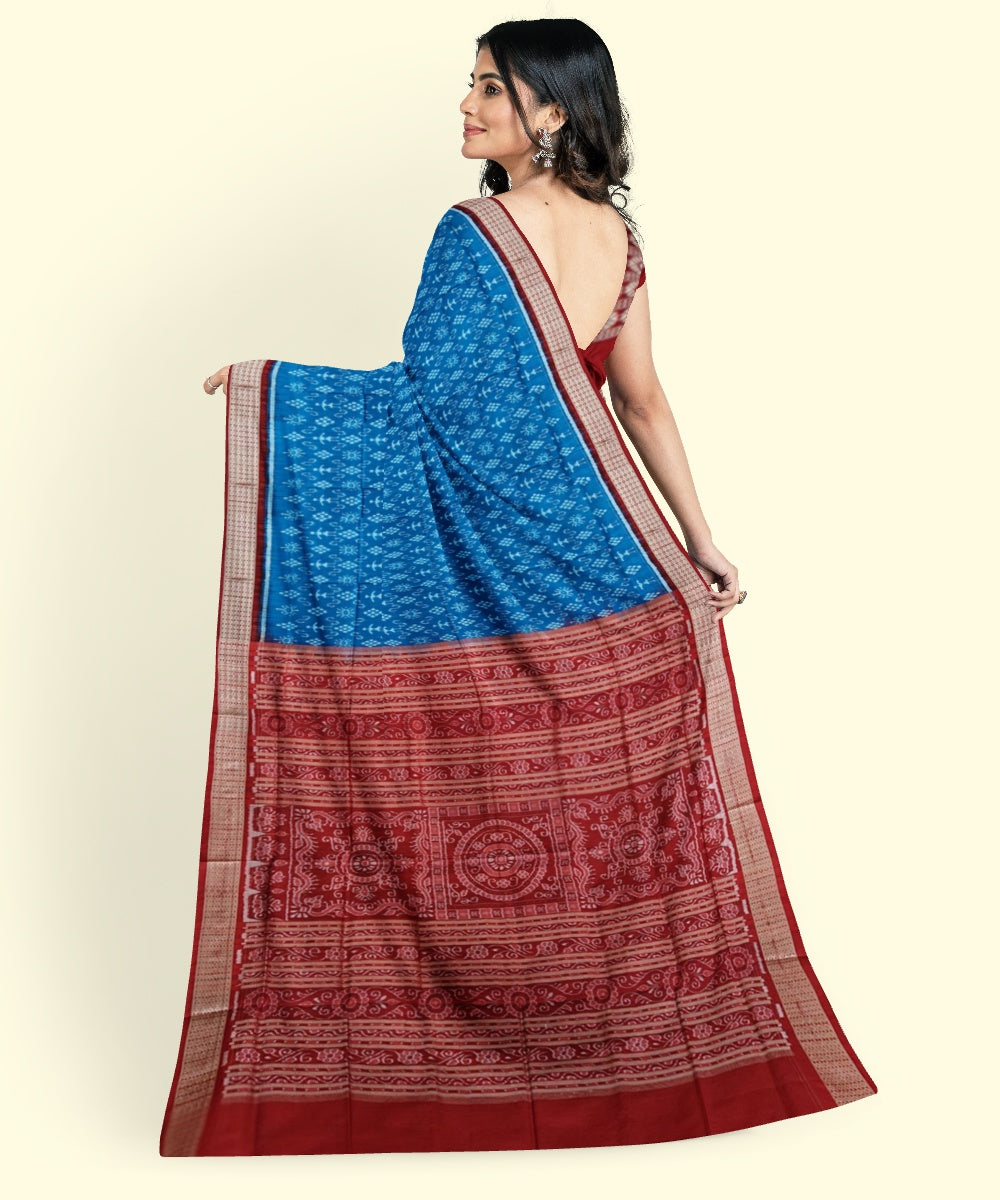 Sky blue maroon silk handwoven sambalpuri saree