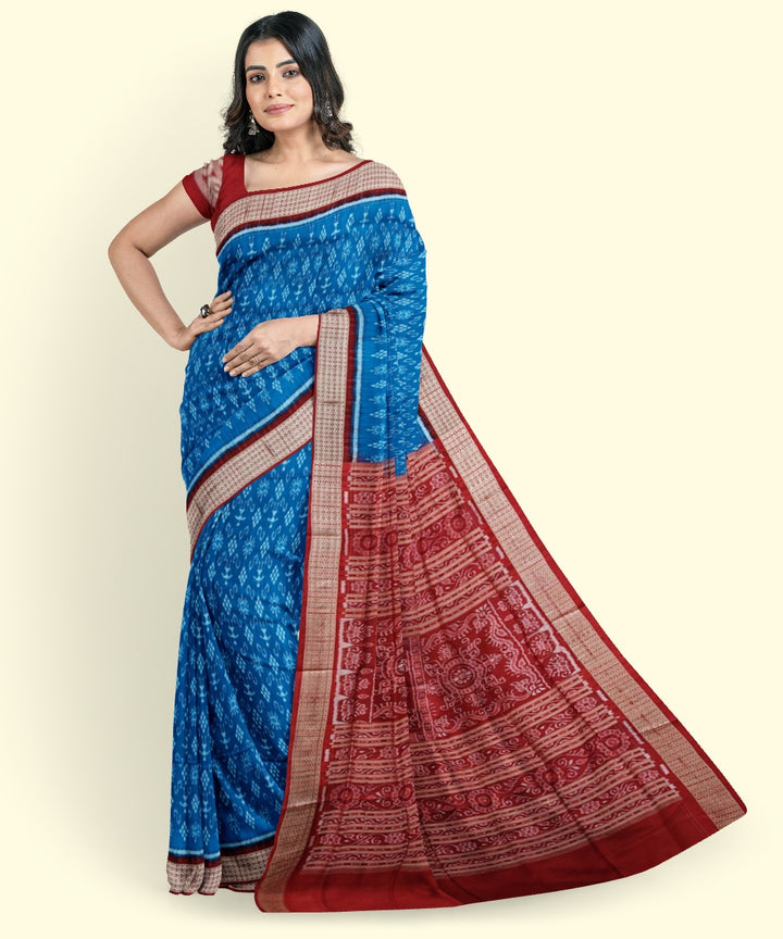 Sky blue maroon silk handwoven sambalpuri saree