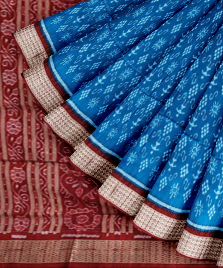 Sky blue maroon silk handwoven sambalpuri saree