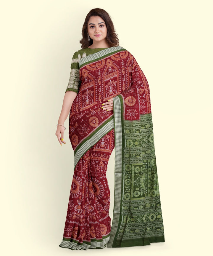 Maroon mehendi handwoven sambalpuri silk saree