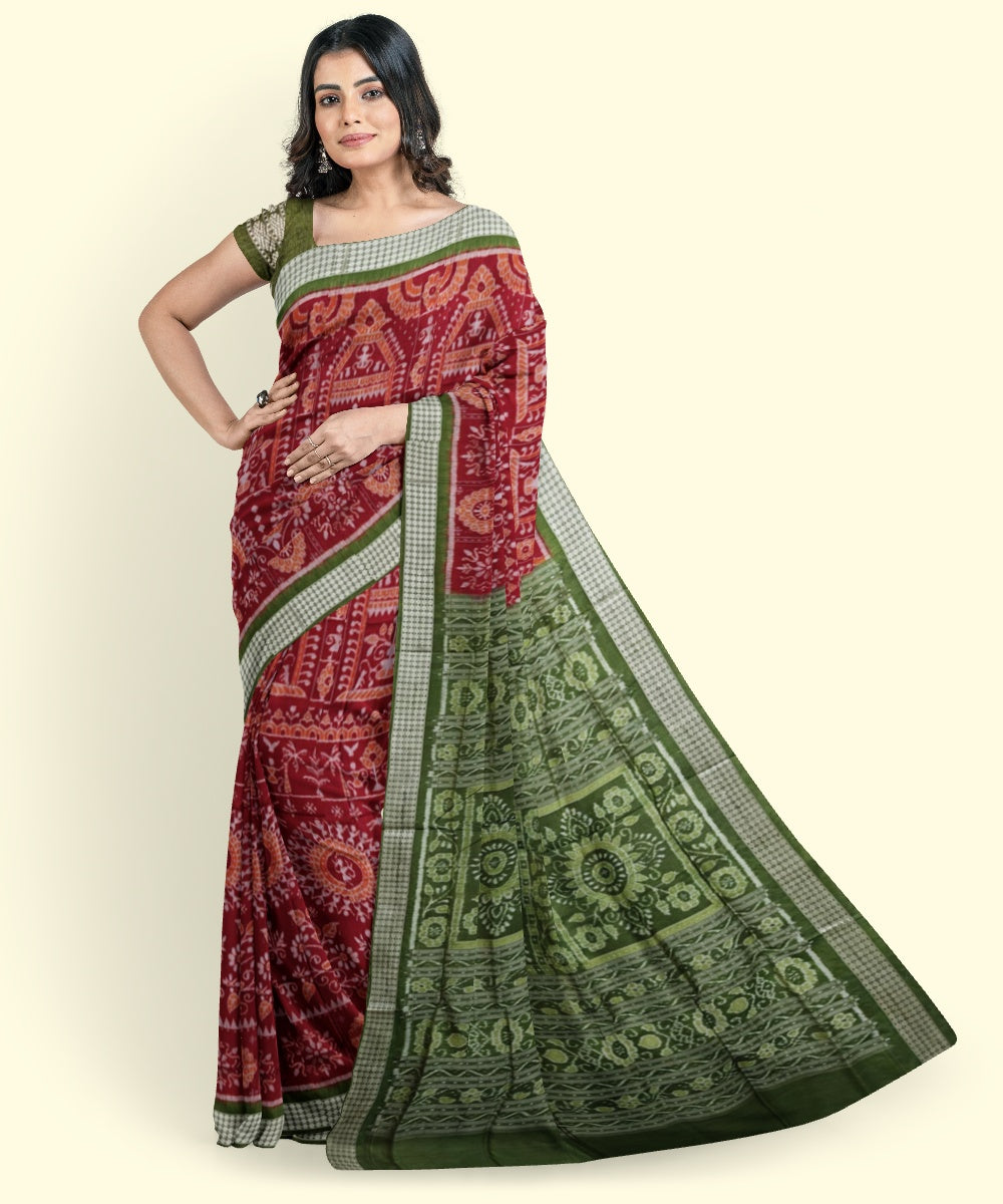 Maroon mehendi handwoven sambalpuri silk saree