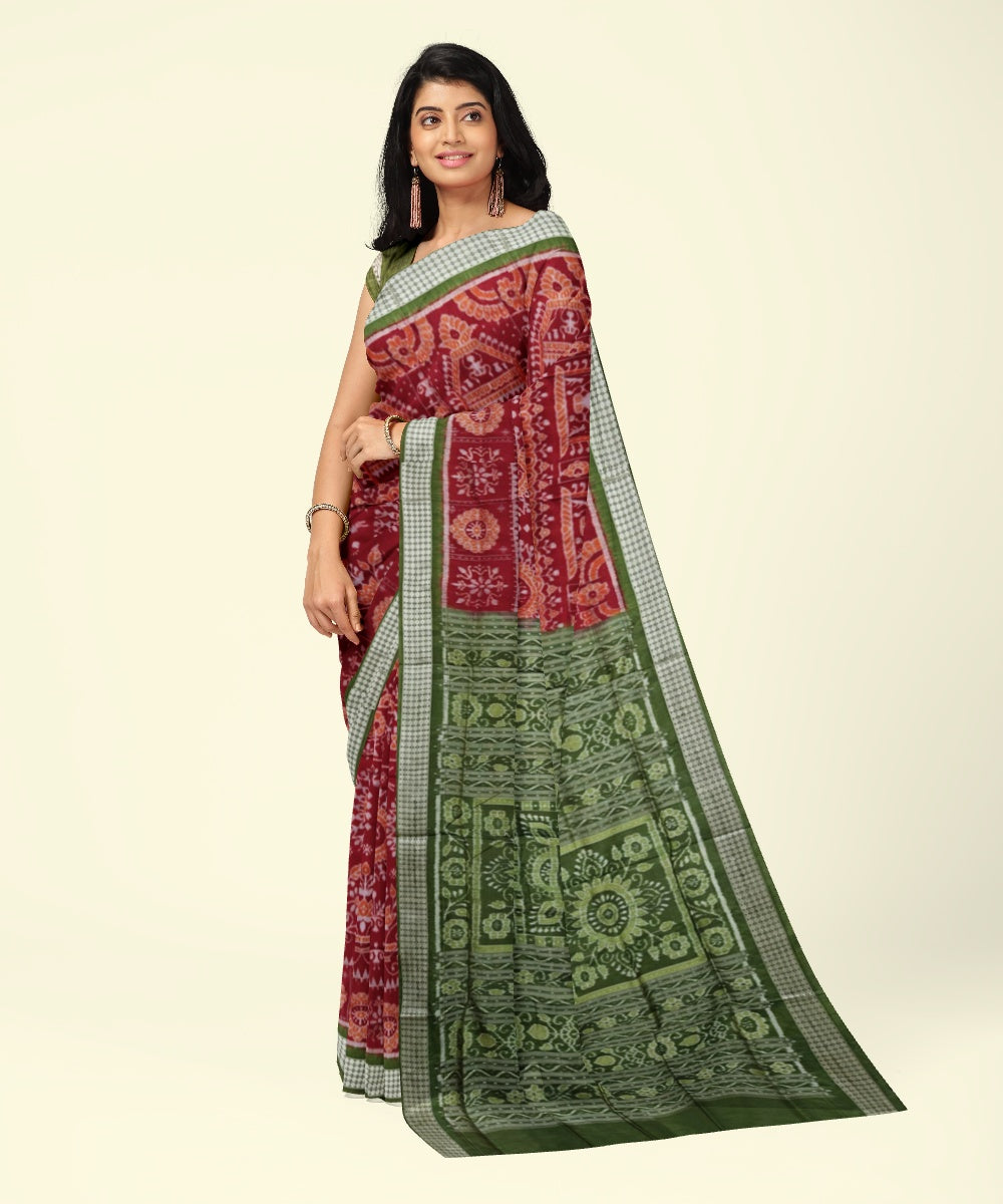 Maroon mehendi handwoven sambalpuri silk saree