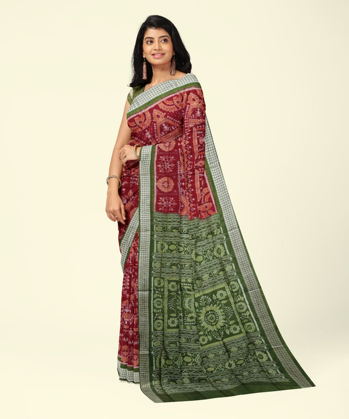 Maroon mehendi handwoven sambalpuri silk saree
