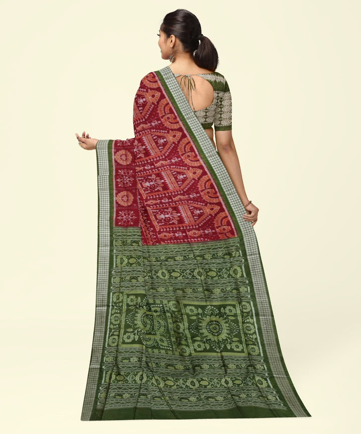 Maroon mehendi handwoven sambalpuri silk saree