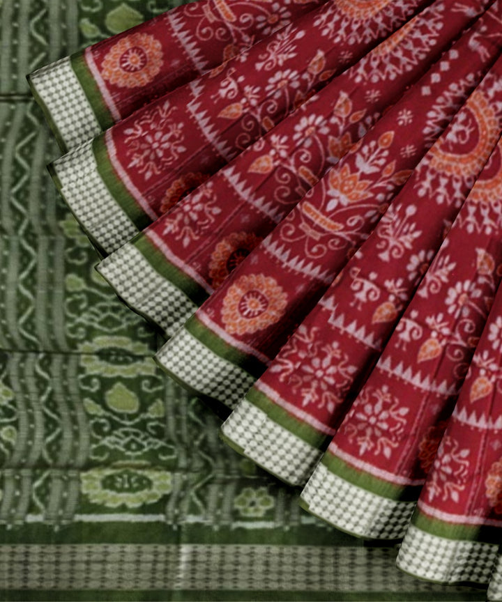 Maroon mehendi handwoven sambalpuri silk saree