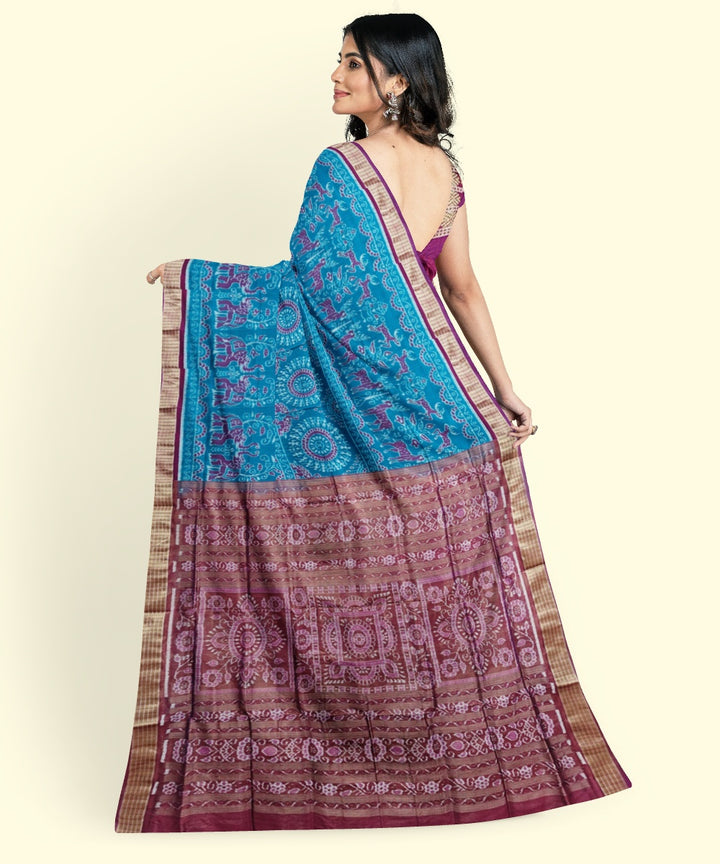 Sky blue purple silk handwoven sambalpuri saree