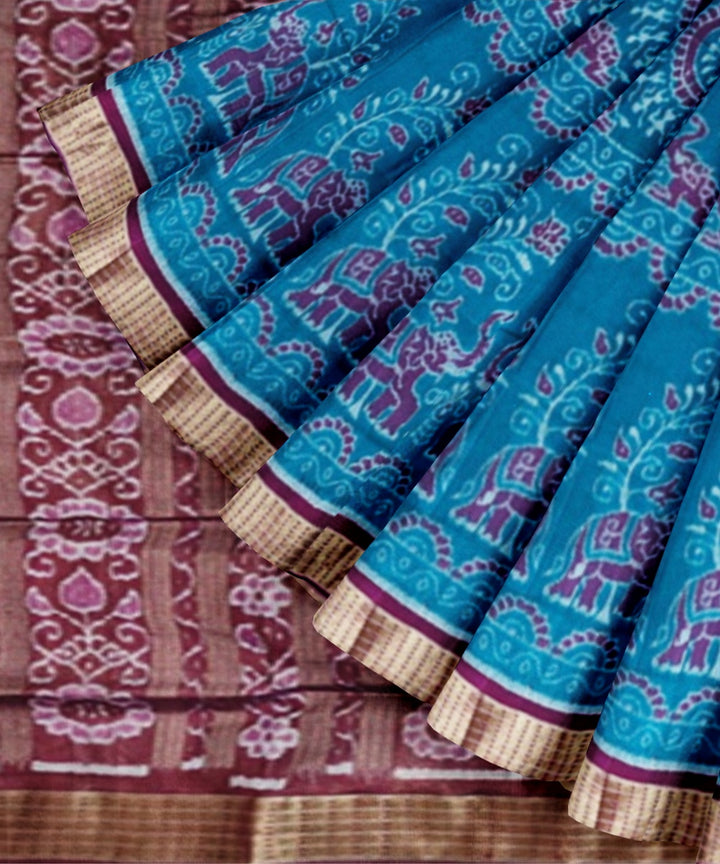 Sky blue purple silk handwoven sambalpuri saree