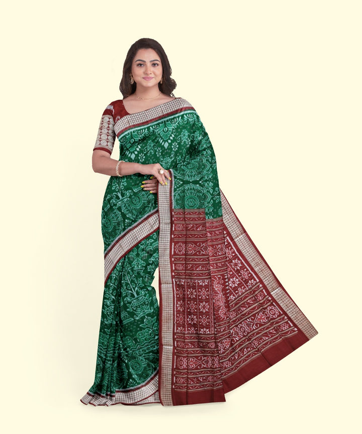 Dark green maroon silk handwoven sambalpuri saree