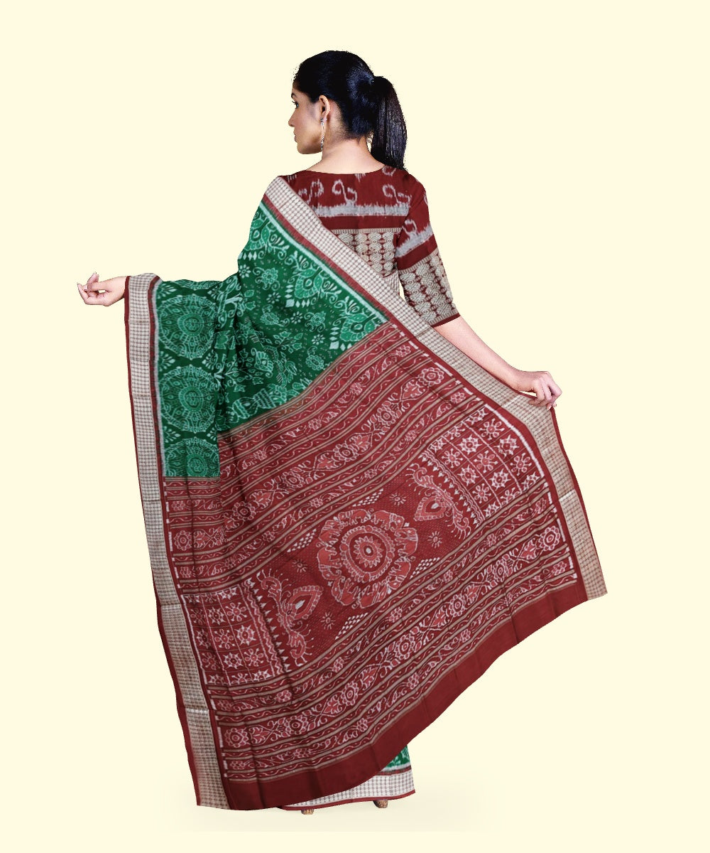 Dark green maroon silk handwoven sambalpuri saree